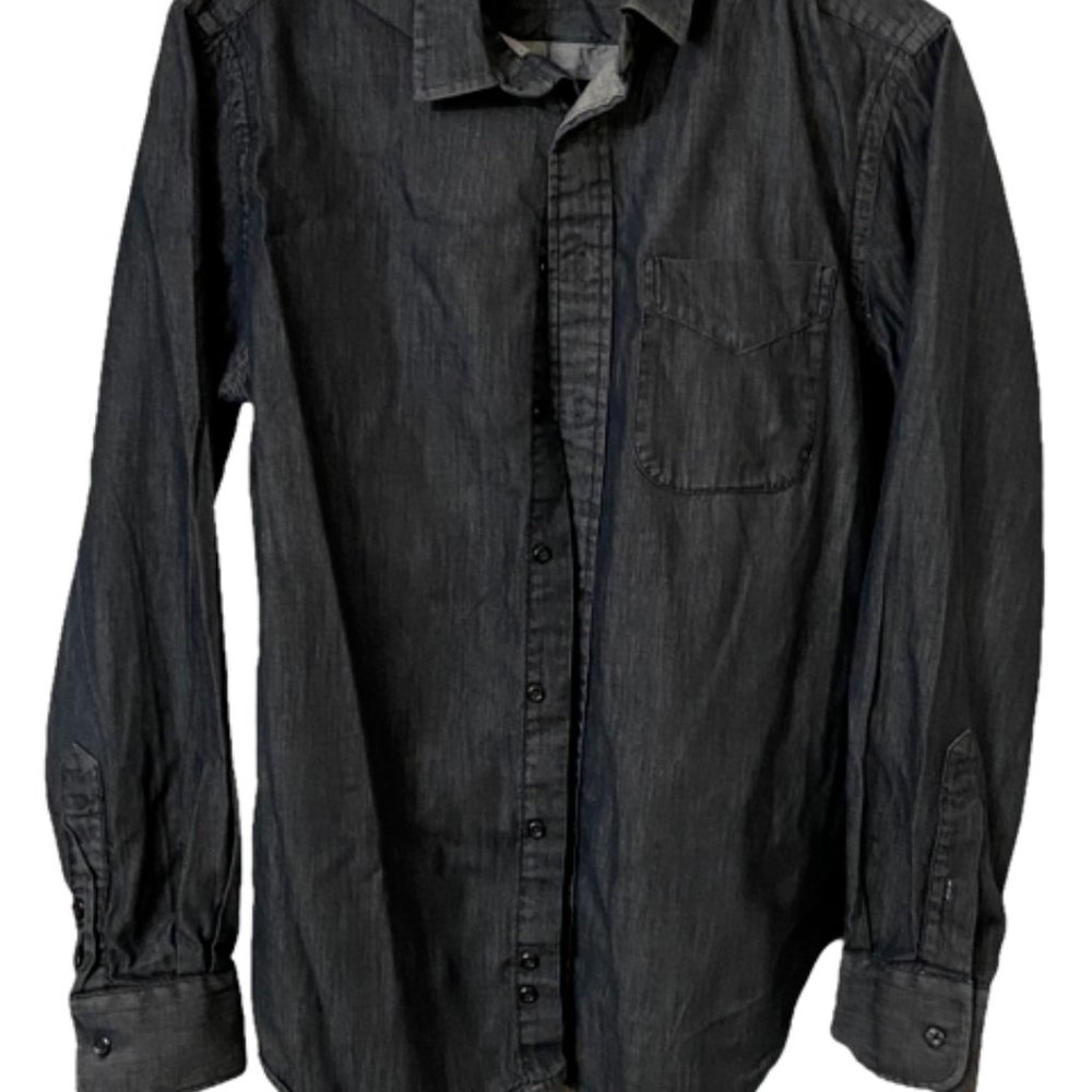 Blue & Cream Black Denim Button Up Shirt - Size M
